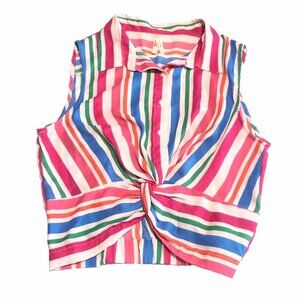 True Destiny Shirt Girl Size Large Sleeveless Stripe Summer Twist Front Casual